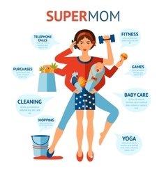 Super mom concept stressed mother in Royalty Free Vector