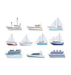 Sea ship flat marine transport vessel sailboats Vector Image