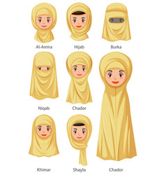 Types islamic traditional veils female Royalty Free Vector