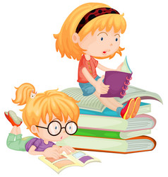 Three kids reading books Royalty Free Vector Image