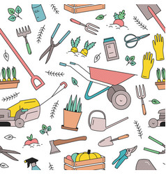 Seamless sketch with gardening tools Royalty Free Vector