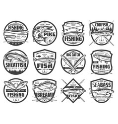 Fishing sport monochrome icons for tackle store Vector Image