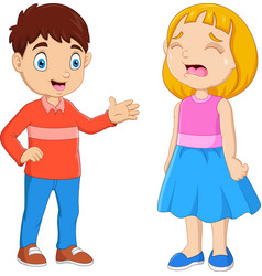 Cartoon little boy comforting a crying girl Vector Image