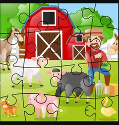 Farm scene with farmer and animals Royalty Free Vector Image