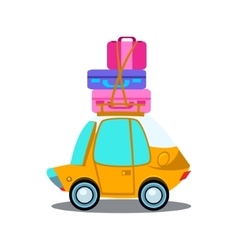 Yellow car side view with heap of luggage Vector Image