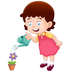 Cute Cartoon Girl Watering Plant Royalty Free Vector Image