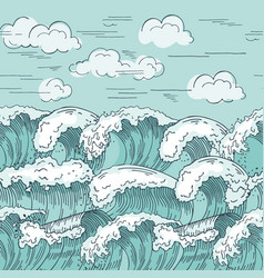 Hand drawn ocean waves sketch sea waves tide Vector Image