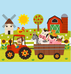 Seamless pattern with farmer riding a tractor vector image