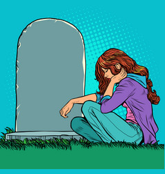 Gravestone With Sculpture Woman In Grief Vector Image