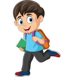 Cartoon green school backpack waving hand Vector Image