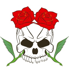 Pirate skull and two roses Royalty Free Vector Image