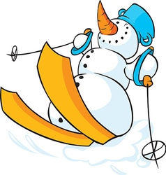 Cheerful snowman on skis Royalty Free Vector Image