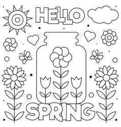 Hello spring coloring page black and white Vector Image