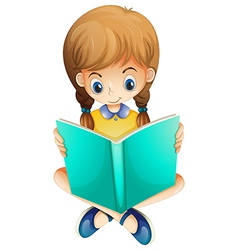 A young girl reading a green book Royalty Free Vector Image