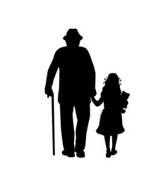 Silhouette grandfather walking with grandson Vector Image