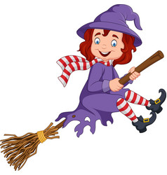 Cartoon little witch flying use a broomstick Vector Image