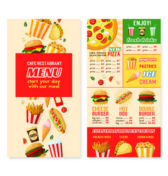 Fast food price cards set for restaurant Vector Image