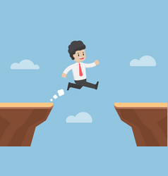 Businessman jump through gap between cliffs Vector Image