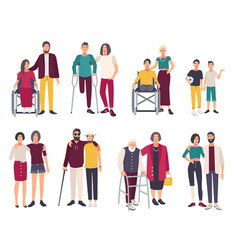 Cartoon disabled couple facing in wheelchairs Vector Image