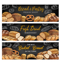 Bread and bun banner for bakery shop template Vector Image