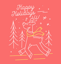 christmas greeting card with cute deer in knitted vector image