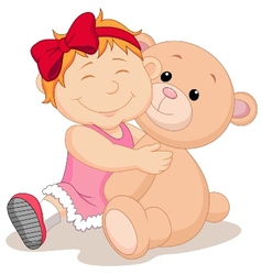 Cartoon little girl hugging teddy bear Royalty Free Vector