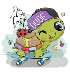 Cute turtle with a red cap Royalty Free Vector Image