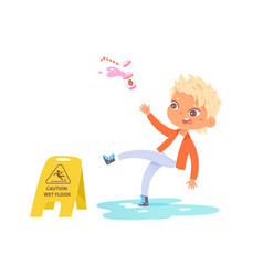 Boy slipping on clean slippery floor Royalty Free Vector