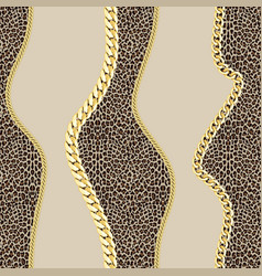 Golden chains seamless pattern on leopard Vector Image