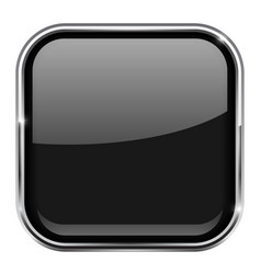 Black glass buttons with chrome frame 3d icons Vector Image