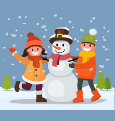 Small children building a snow fortress Royalty Free Vector