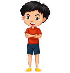 Boy in orange shirt wearing cap Royalty Free Vector Image