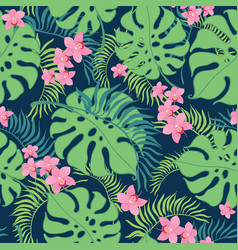 Tropical flowers seamless horizontal border Vector Image