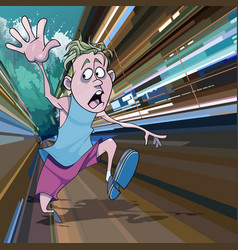 Cartoon man running away from an explosion on the Vector Image