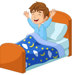 Cartoon Smile Little Boy Sleeping In The Bed Vector Image