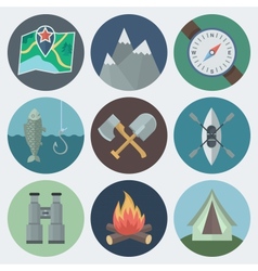 Camping flat icons set Royalty Free Vector Image