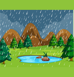 Cartoon landscape with stork and lake Royalty Free Vector