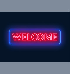 Neon sign welcome on on brick wall background Vector Image