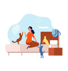 Woman and cat Royalty Free Vector Image - VectorStock