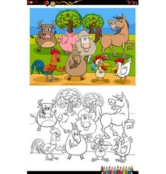 Black and white cartoon farm animal characters Vector Image