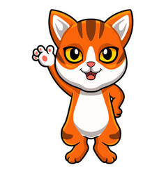 Cute Orange Tabby Cat Cartoon Waving Hand Vector Image