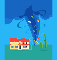 Cartoon tornado or hurricane destroy house card Vector Image