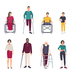 Happy disabled people with friends cartoon flat Vector Image