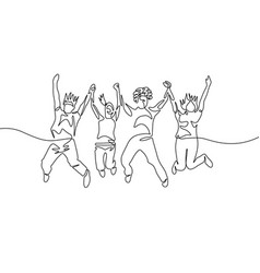 Continuous one line drawing happy jumping girl Vector Image
