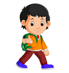 Cute boy go to school cartoon Royalty Free Vector Image