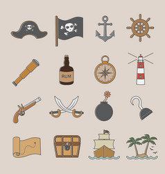 Pirate signs black thin line icon set Royalty Free Vector