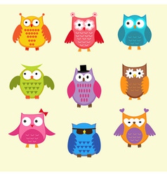 Cute owls and owlets set Royalty Free Vector Image