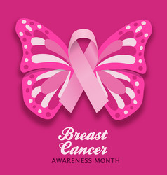 Breast cancer awareness pink butterfly ribbon Vector Image