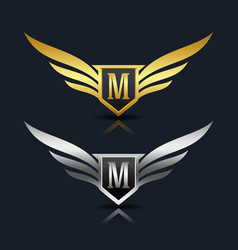 Gold letter m winged elegant line modern logo Vector Image