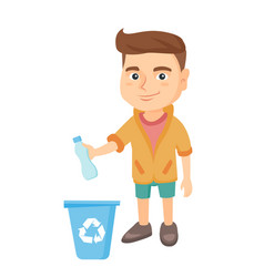 Boy throwing plastic bottle in recycle bin Vector Image